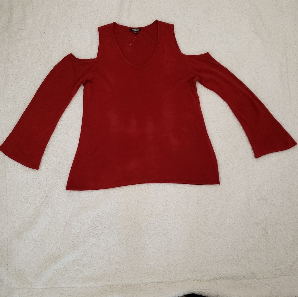 Roz&Ali Cold Shoulder Soft Top| Red| size 2X